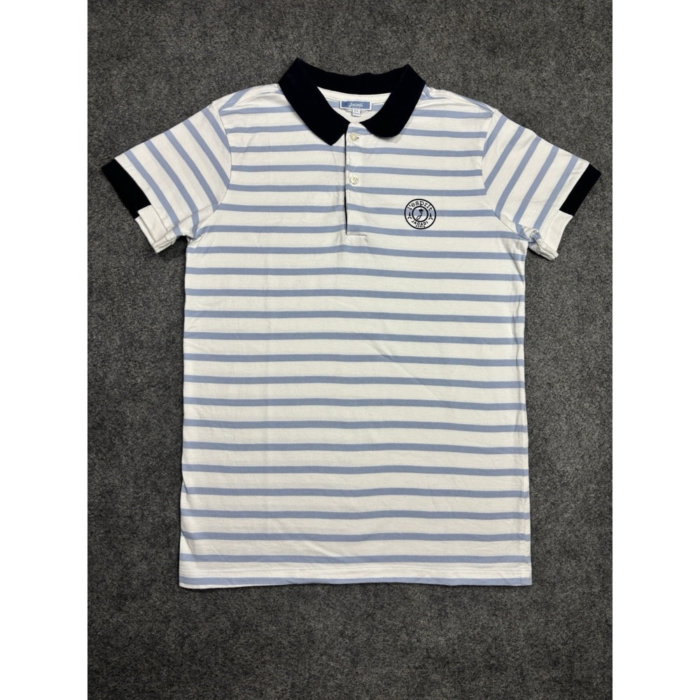 Jacadi Paris Boys Striped Polo Shirt Size 12A 152cm Cotton Blue White Logo